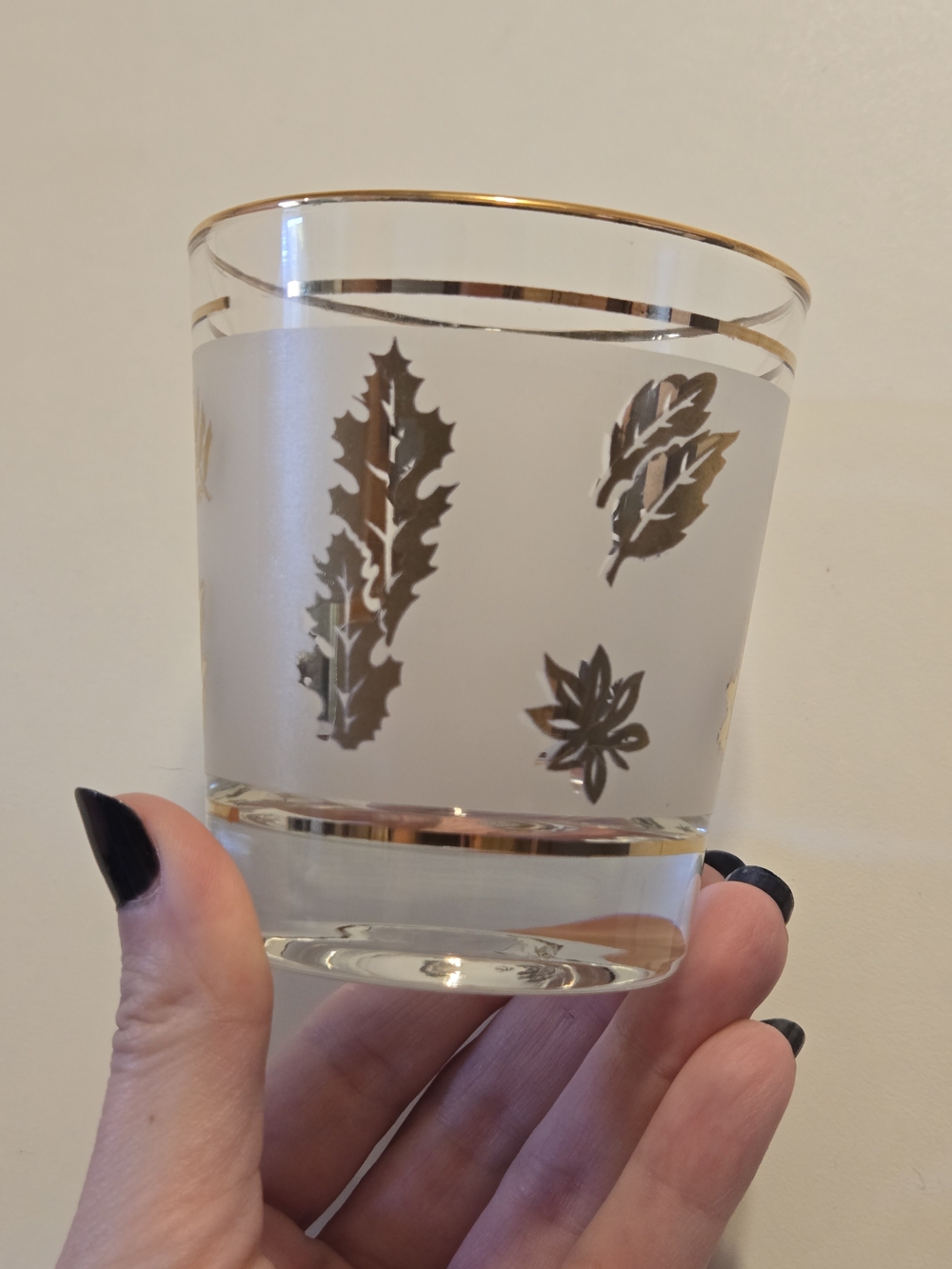 7 Libbey Vintage Frosted Glass "Golden Foliage" Motif MCM Vintage Circa 70s